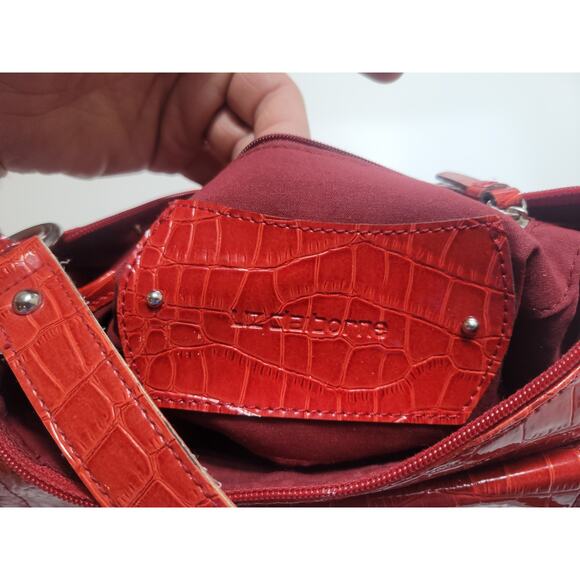 LIZ Claiborne Red Alligator Print Zip Snap Closure Small Outside Pocket - Picture 13 of 16
